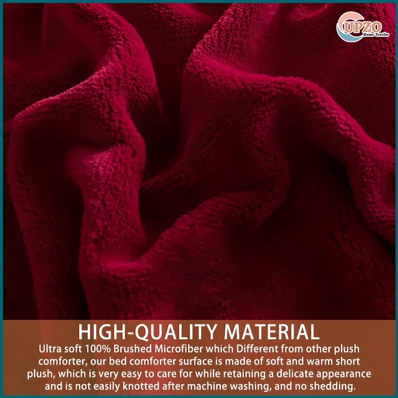 UPzo Velvet Flannel Bedding Set Plush Solid Color Duvet Cover Fluffy Reversible Plush Bedding Set Warm for Winter(3Pcs No Sheet)