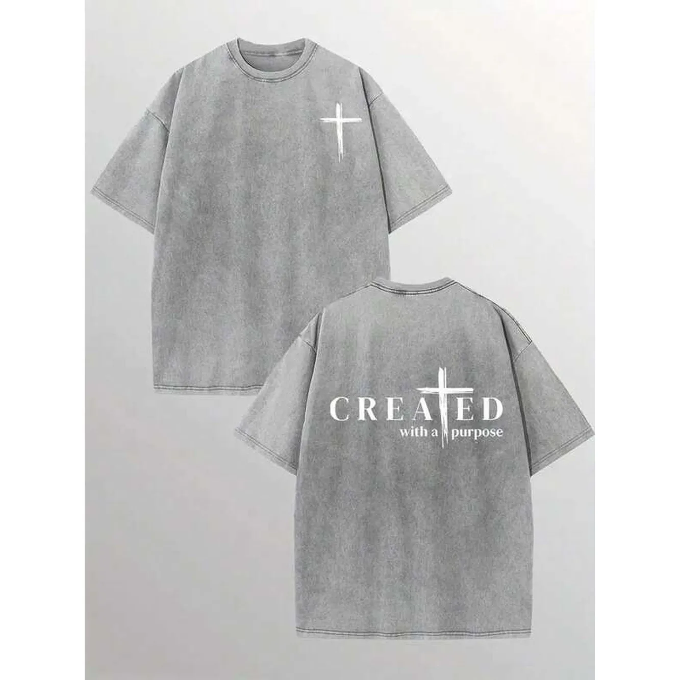 1 Piece, 230G Double-Sided Water Wash, CREAEDWITHAPURPOSSE Travel Sports1 Piece, Washed Printed T-Shirt 230g, High-Quality Batik Cotton Retro Fashion Brand T-Shirt, A Certain Thickness Suitable For Summer T-Shirts, Holiday Gifts.