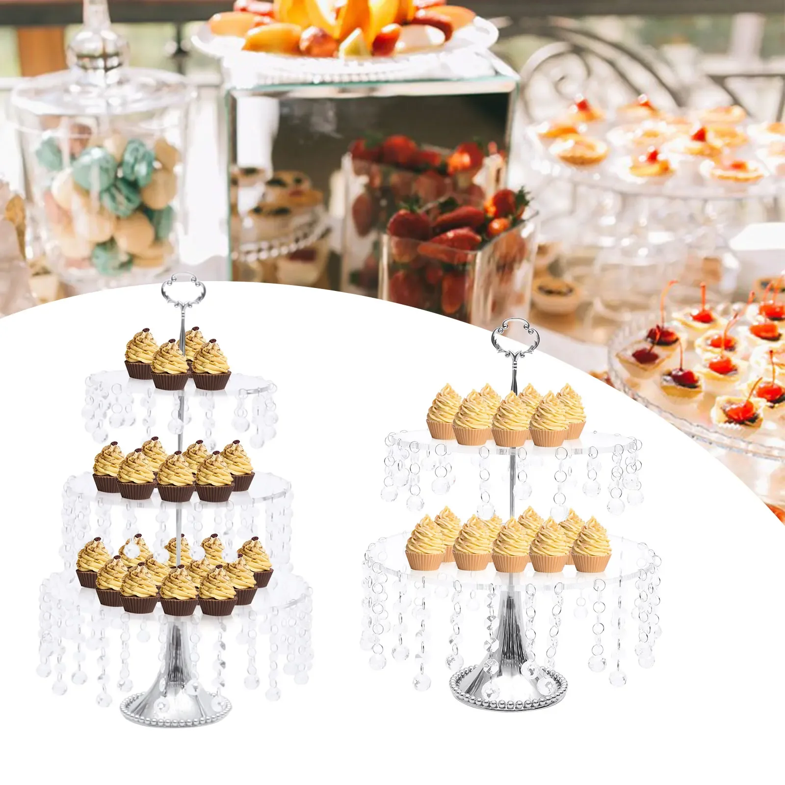 3/4/8/9 Pieces Set Crystal Cake Holder Multifunctional Wedding Crystal Dessert Display Stand Plate