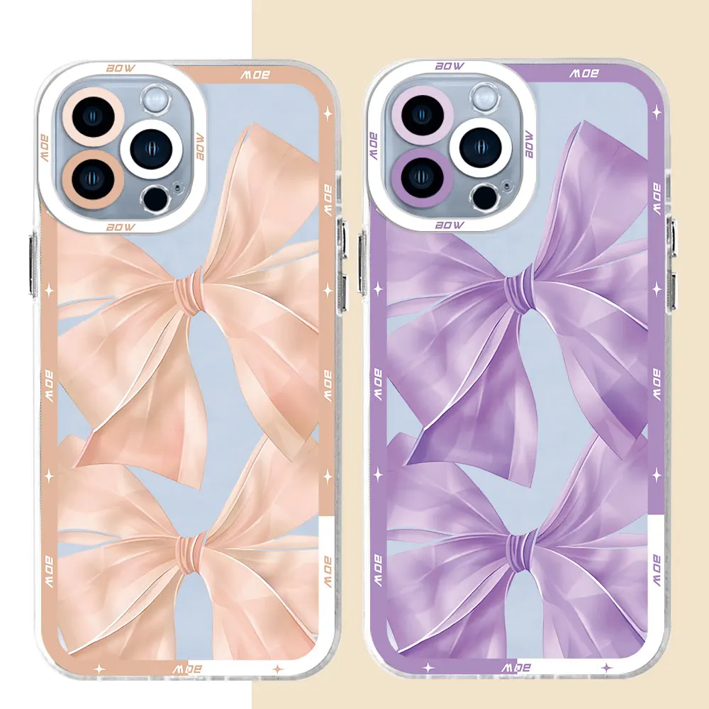 Cover Phone Case for Motolora Moto G22 G71 G73 G32 G52 G72 Edge 40 5G INS Pink Bow TPU TPU Clear Silicone image 4