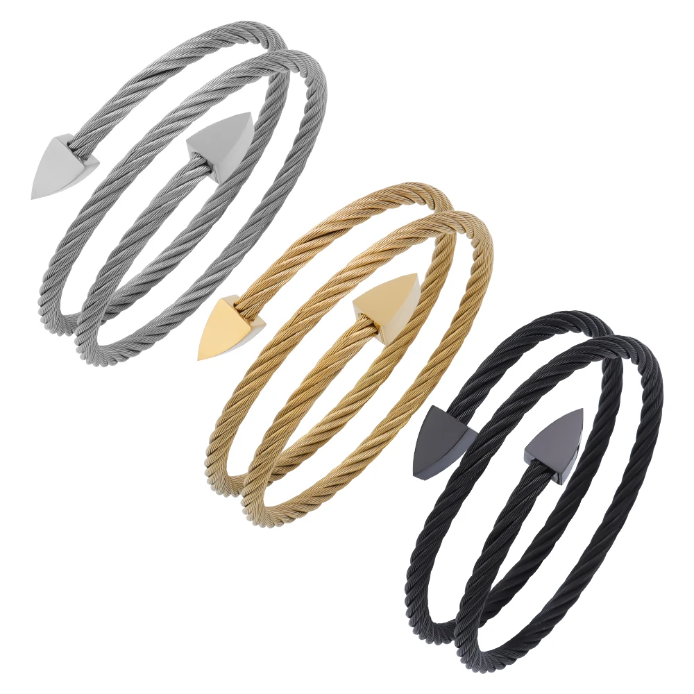 

1pc/lot 66mm Multi-layer Stainless Steel Wire Rope Triangular Head Bracelets For Fashion Woman Man Bracelets Jewelry Gifts