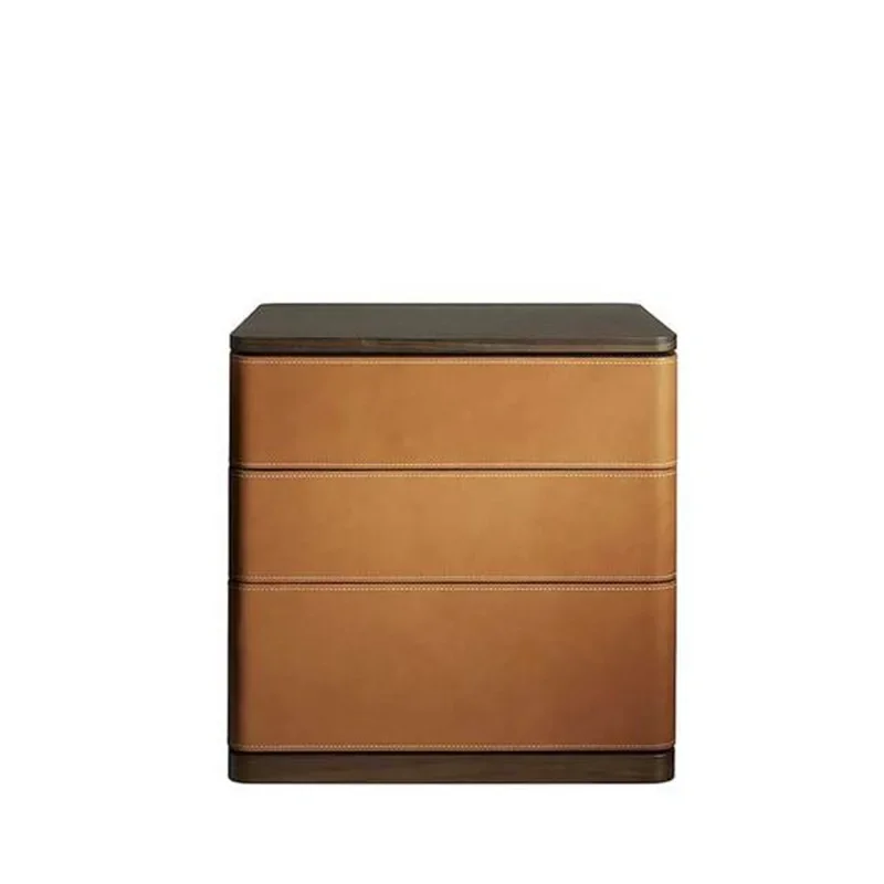 طاولة بجانب السرير من الرخام الإيطالي الفاخر الخفيف بثلاثة دلاء مصنوعة من الجلد فيديليو لغرفة النوم #1