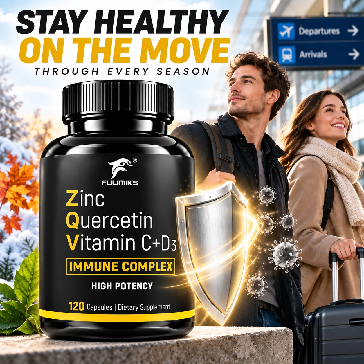 Zinc Quercetin Vitamin C+D3 Immune Capsules, Support Respiratory Comfort Antioxidant Immune Maintain Energy for Stressed Adults