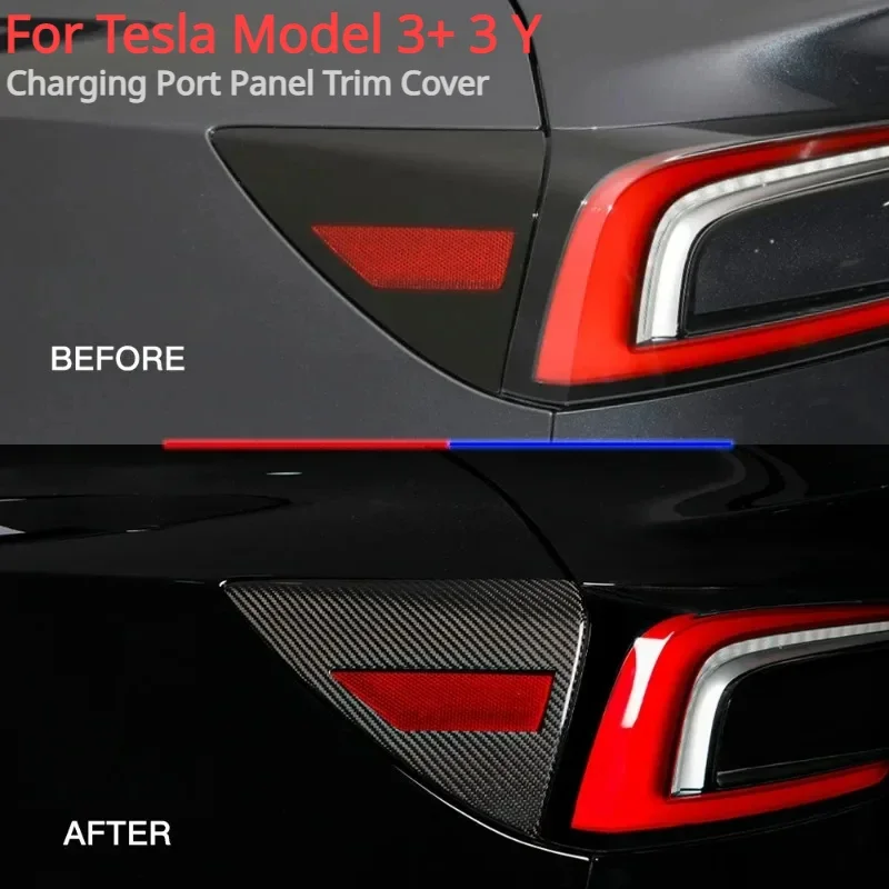 For Tesla Model 3/Y/3+ Highland 2024 Car Charging Port Panel Cover Trim Glossy Matte Real Dry Carbon Fiber Model3+ Accessories