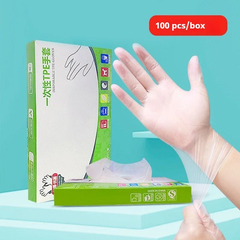 

100Pcs Acid Work Safety Disposable Gloves New Food Grade TPE Latex Free Gloves Non-Slip Transparent Cleaning Gloves