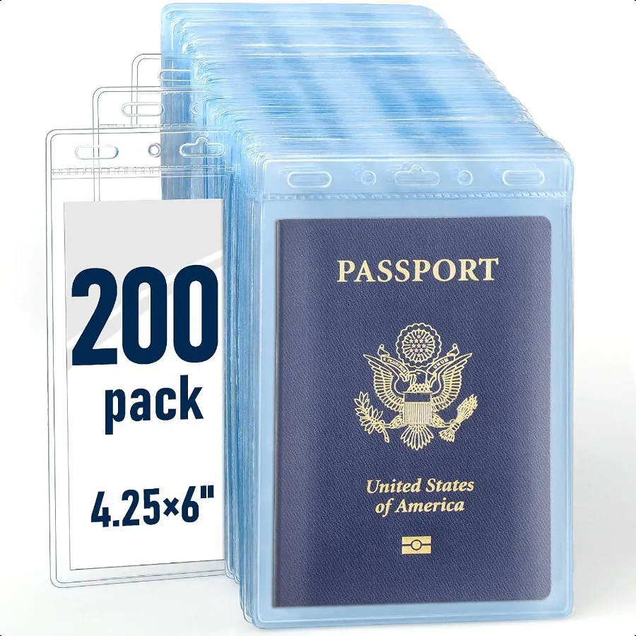 

200 Pack Clear Plastic Passport Identification Card Holders 4x6 Inch Vertical No Zipper Plastic Name Badge ID Card Holders
