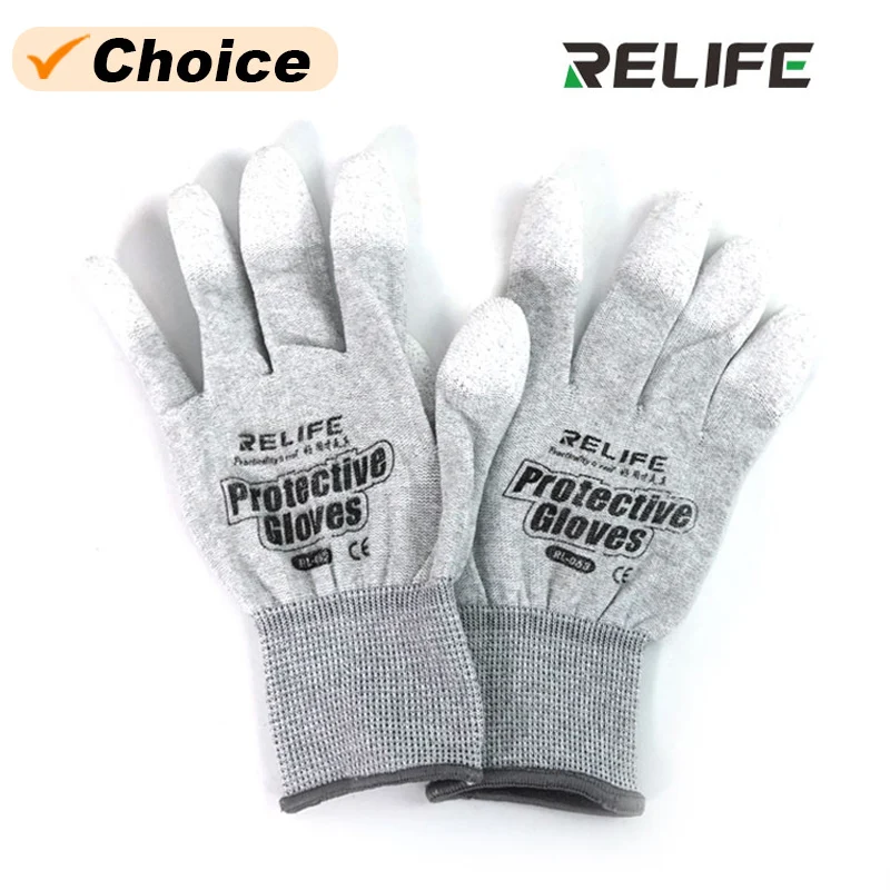 Relife ถุงมือป้องกันไฟฟ้าสถิตย์ RL-063, ถุงมืออิเล็กทรอนิกส์ ESD กันลื่นทนต่อการเสียดสีสำหรับซ่อมโทรศัพท์ถุงมือป้องกันนิ้ว