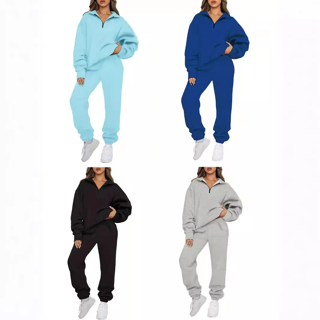 

2024 New Autumn Winter Loose Color Zipper Set Women's Faion Long Sve Long Pants Ensemble Simple Ele Sle