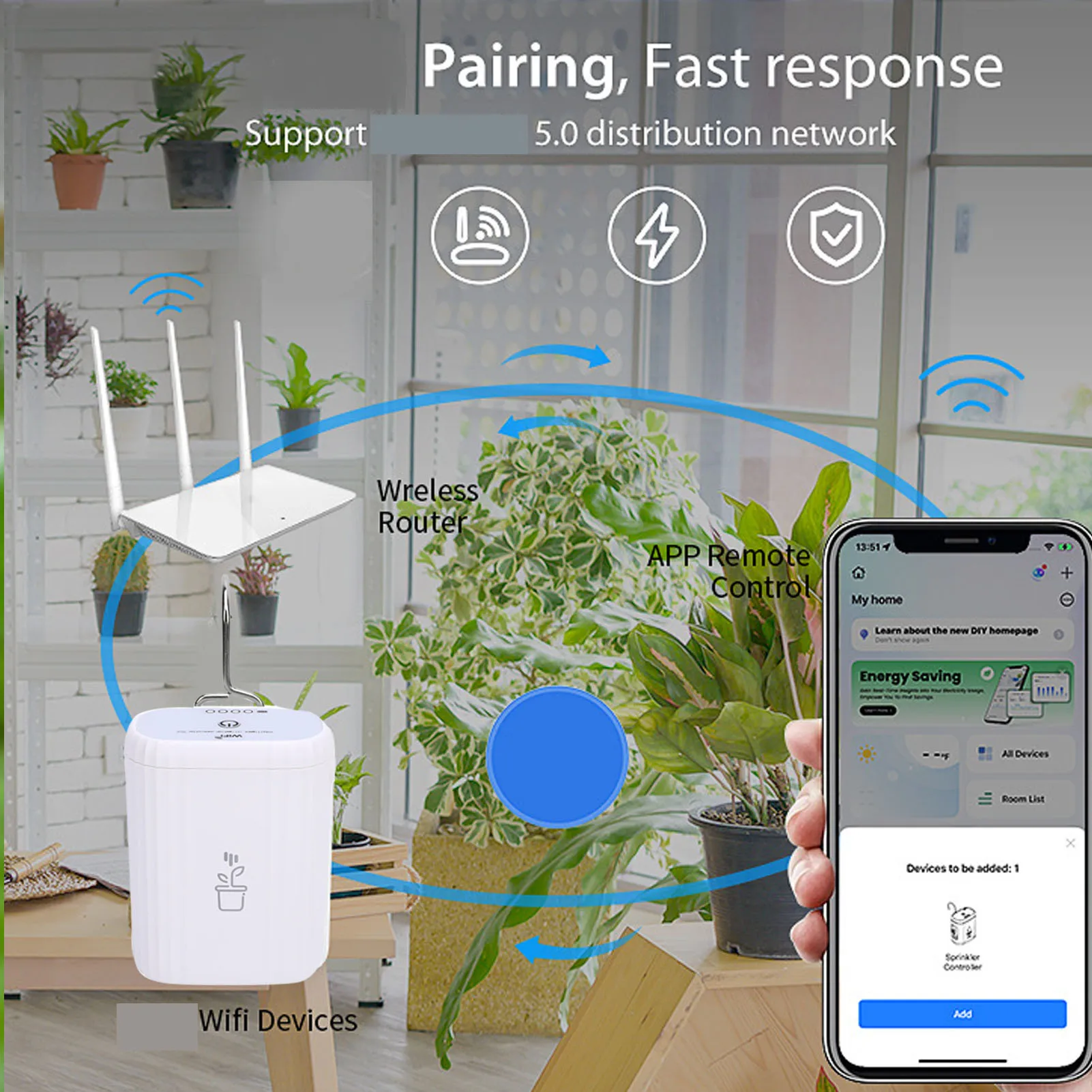 Plantendruppelirrigatiesysteem APP Afstandsbediening Automatische handmatige modus WiFi Automatische waterer voor 4-potplanten voor binnenbalkon
