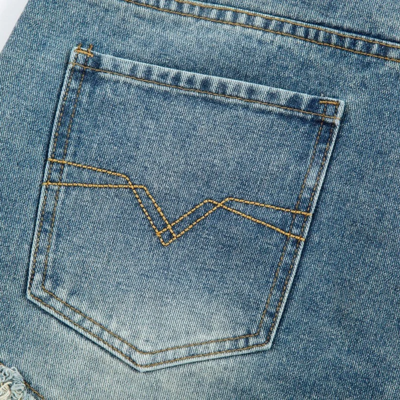 Men's and Women's Autumn Spring Cropped Pants Denim Five-Point Star Patchwork Straight Leg Simple Comfortable Soft Casual Design