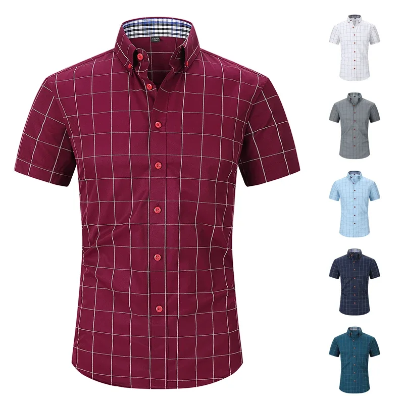 Short-sleeved Plaid Shirt Men's Summer New Breathable Fashion Casual Business Shirt Comfortable Male Brand Slim Shirt