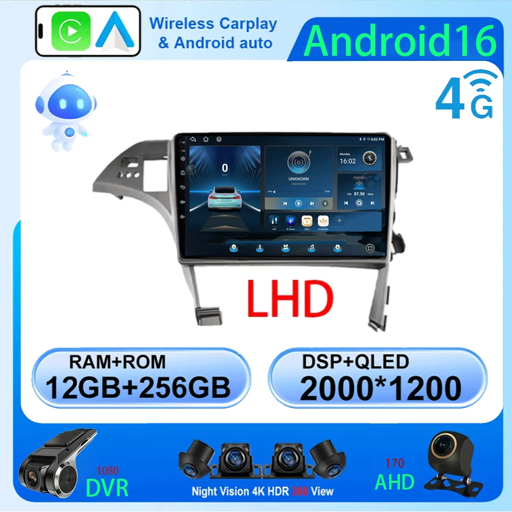 Car Radio Android 16 For Toyota Prius XW30 30 2009-2015 LHD Multimedia Video Player Navigation Stereo GPS 360 Camera No 2 Din 9”