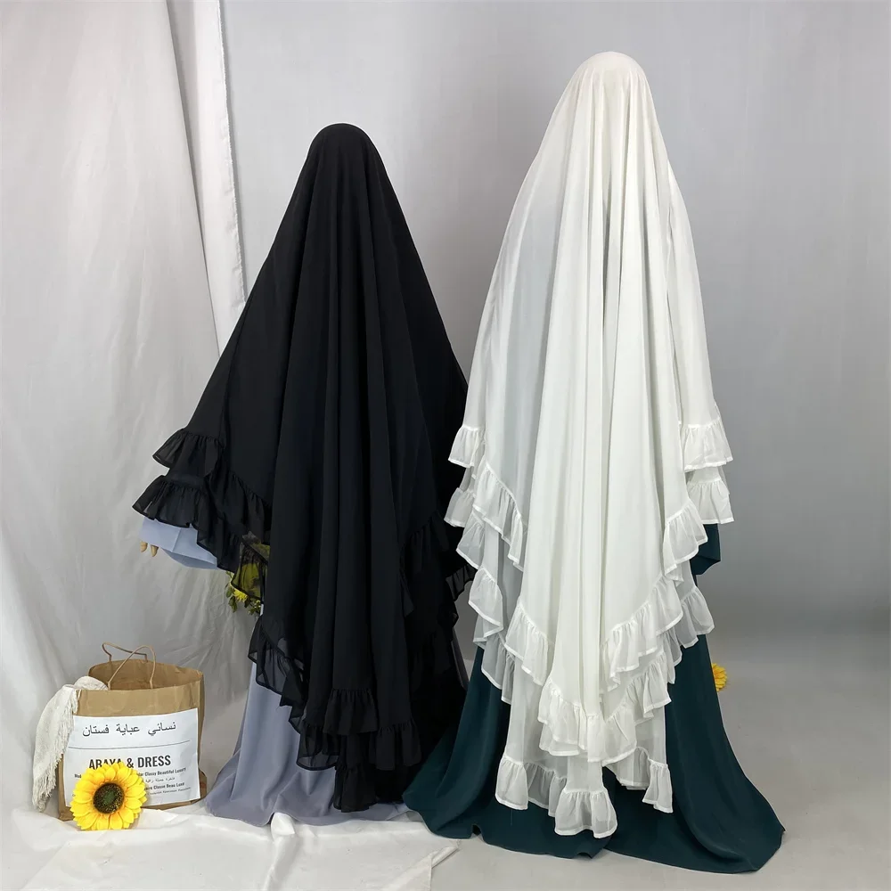 

Eid Djellaba Long Khimar Muslim Women Prayer Scarf Dubai Turkey Hijab Turban Ramadan Niqab Abaya Islam Jalabiya Ruffle Headdress