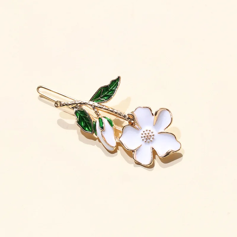 2pcs Romantic Fresh Oil Dropping Gardenia Flower Hair Clip White All-match Summer Simple Temperament  Side Bangs Clip