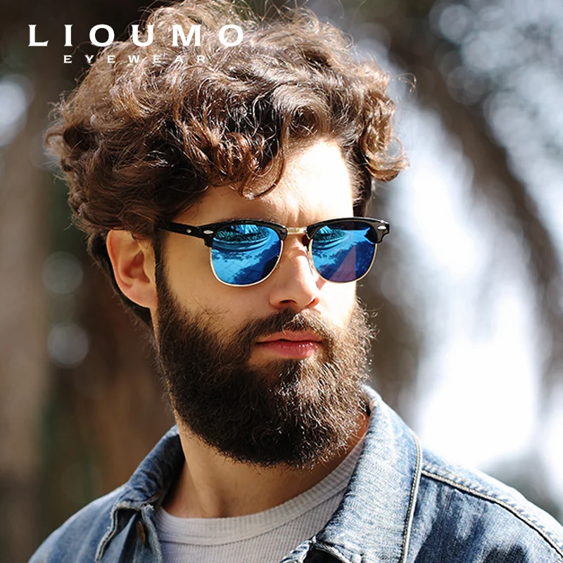 LIOUMO Trendy Rivet Frame occhiali da sole Cat Eye per uomo occhiali polarizzati a specchio blu occhiali da guida antiriflesso da donna zonnebrillen