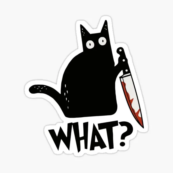 Cat What Murderous Black Cat With Knife  5PCS Stickers for Water Bottles Kid Funny Stickers Cute Home Decor  Car Cartoon Window