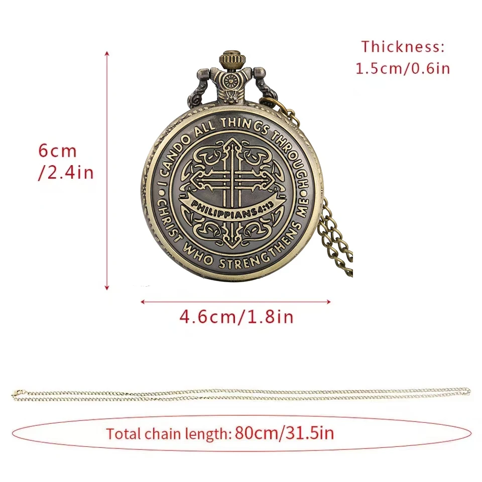 Vintage Style Bible Philippian Jesus Christ Christian Bronze Quartz Pocket Chain Watch Women Men Gift Fashion Necklace Clock