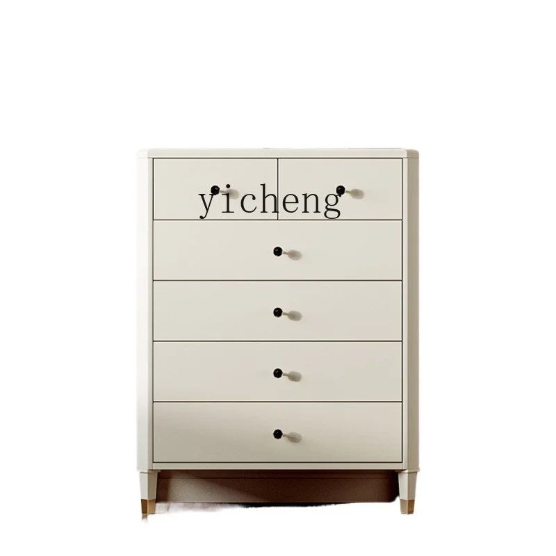 

ZF Solid Wood Chest of Drawers Bedroom Cream Style White Light Luxury Drawer Hallway Living Room Storage Cabinet