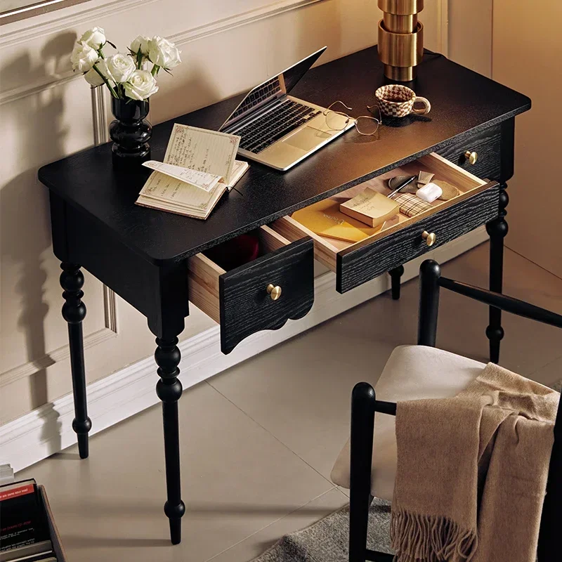 

BJ French Retro Dressing Table Solid Wood Black Dressing Table American Makeup Bedroom Dressing Table