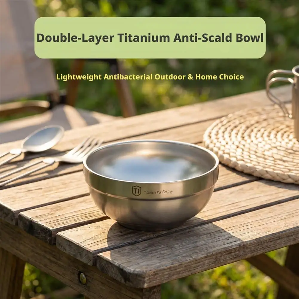 Titanium Anti-Scald Double Layer Bowl Antibacterial Stackable Soup Rice Bowl For Camping Hiking Home Restaurant Tableware