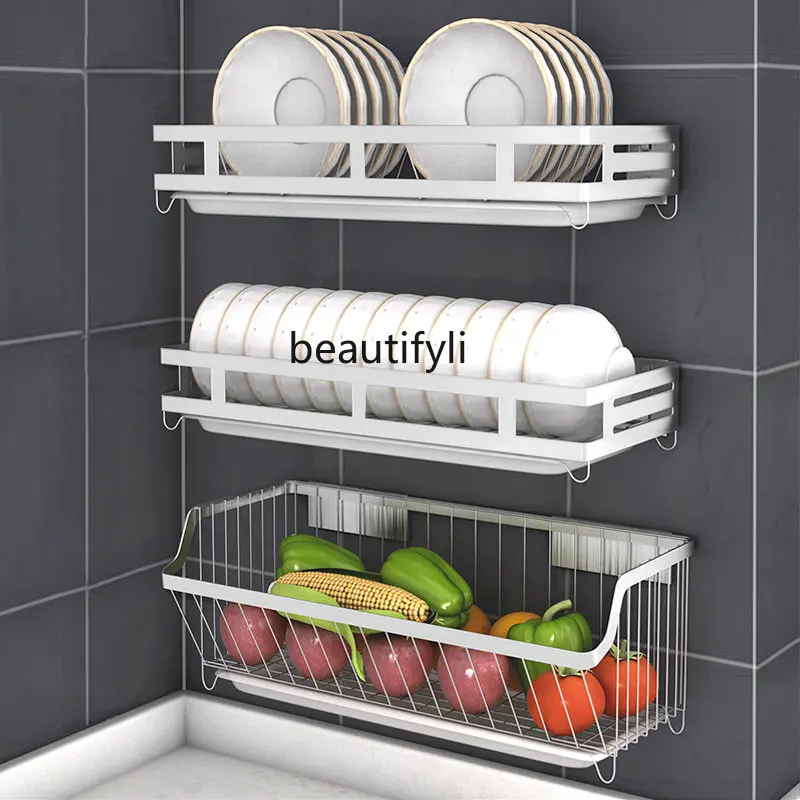 

yj 304 Stainless Steel Wall Mount Kitchen Rack Punch-Free Dish Rack Draining Rack