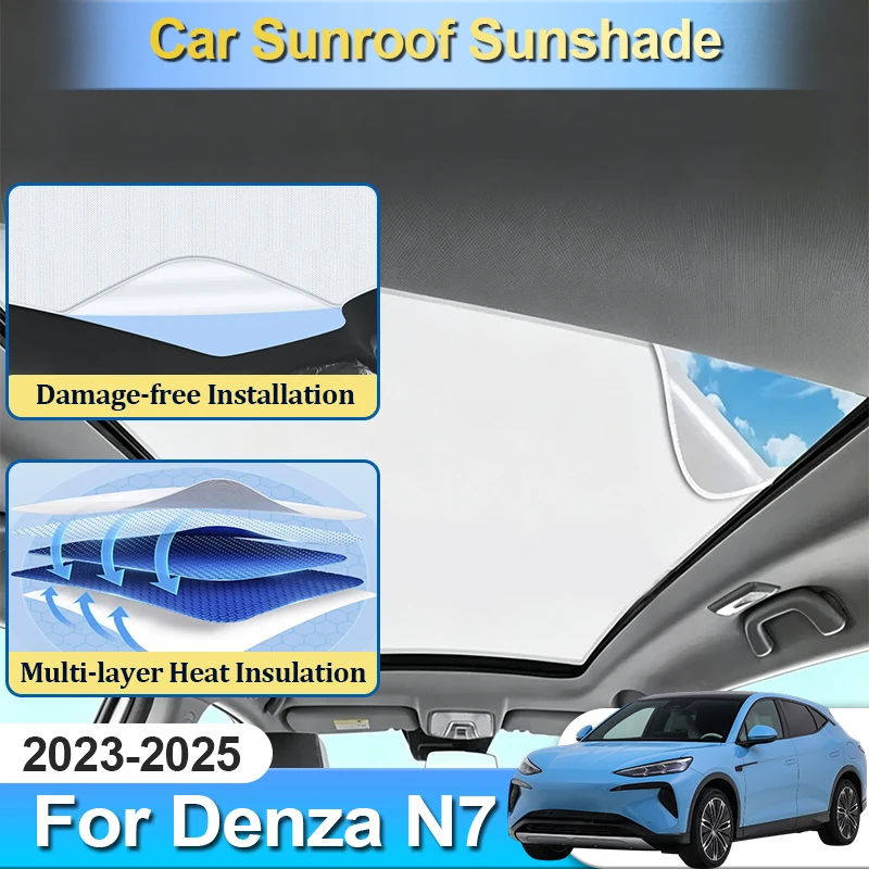 Car Sunroof Sunshade For Denza N7 Accessories 2023 2024 2025 Electrostatic Adsorption Static Cling Panoramic Curtain Cover Shade