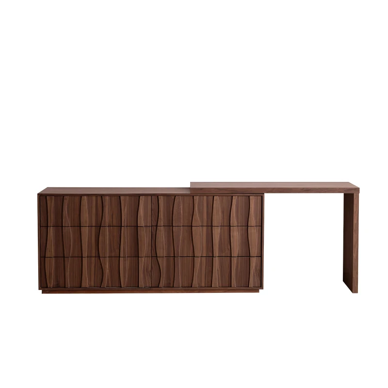 Medieval all-solid wood dresser, black walnut six-chest cabinet, mirror dresser, large-capacity retractable table, drawer cab