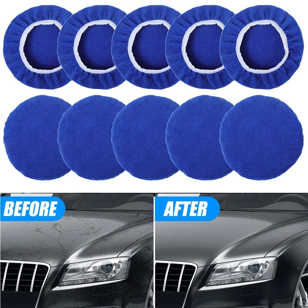 5-10inches Car Microfiber Polisher Pad Wash Buffer Waxing Sleeve Bonnet Polishing Hood for House Auto Cleaning Accessories 10PCS