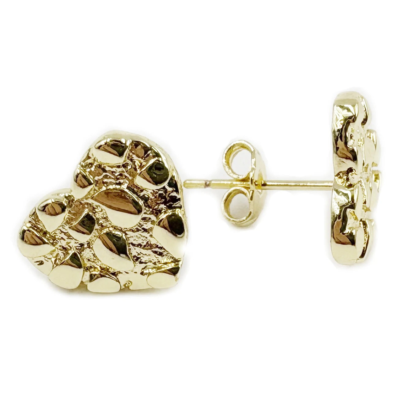 

Size 10mm 12mm 14K Gold Plated Hip Hop Nugget Stud Earrings Irregular Heart Shape Fashion Jewelry for Men And Women