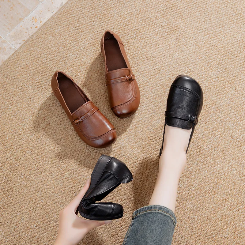 

Retro Deep Mouth Single Shoes for Middle-Aged And Elderly Women Genuine Leather Slip-On round Head Mom Shoes Fall New Arrival...