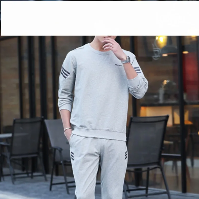 Spring Autumn Men's Letter Stripe Pullover Lantern Long Sleeve Sports Hoodies Elastic High Waist Pocket Casual Loose Fashion Set