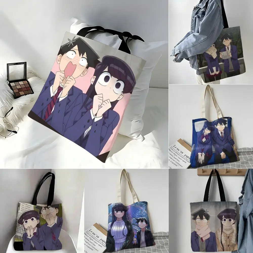 Storage Bags Casual Portable Shoulder Bag Lightweight Shopping Bag Reusable Linen Bag K-Komi Cant Communicate Anime Cartoon