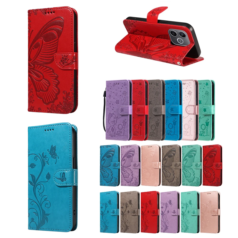 Étui portefeuille magnétique en cuir pour Honor 600 500 400 Smart Pro Lite 5G, avec support et motif papillon 3D en relief