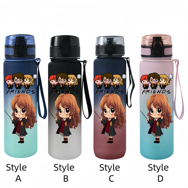 650ML Harry Potter  Anime Characters Water Cup Portable Children's  Outdoor Sports  Large Capacity Plastic Antidrip Water Bottle