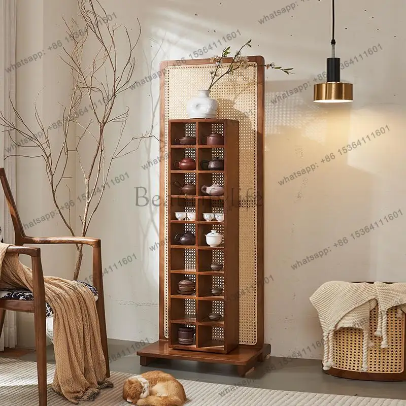 LD wabi-sabi tea room rattan furniture rattan solid wood multi-treasure pavilion screen partition display stand