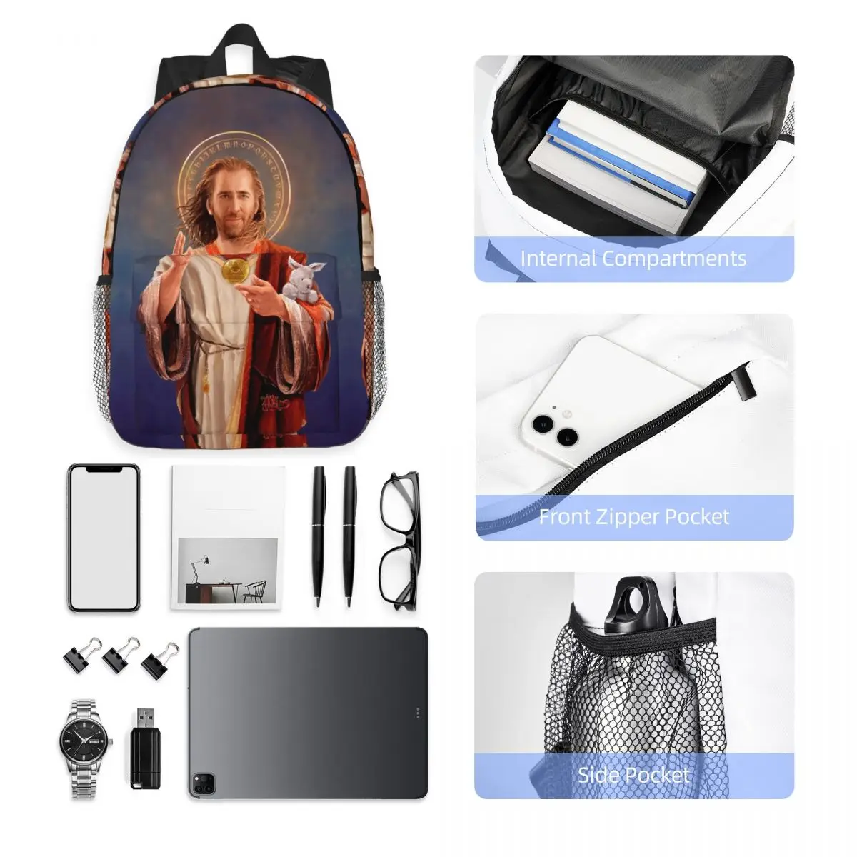 Nicolas Cage, Saint Nicolas Of Cage Backpack Student Boys Girls BookBag Men Women School Bag Computer Shoulder Bags