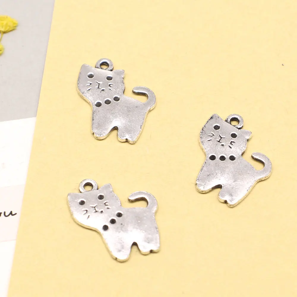 10pcs 18x20mm Cat Charms Women Pendant Handmade Kids Beautiful Jewelry Antique Silver Color