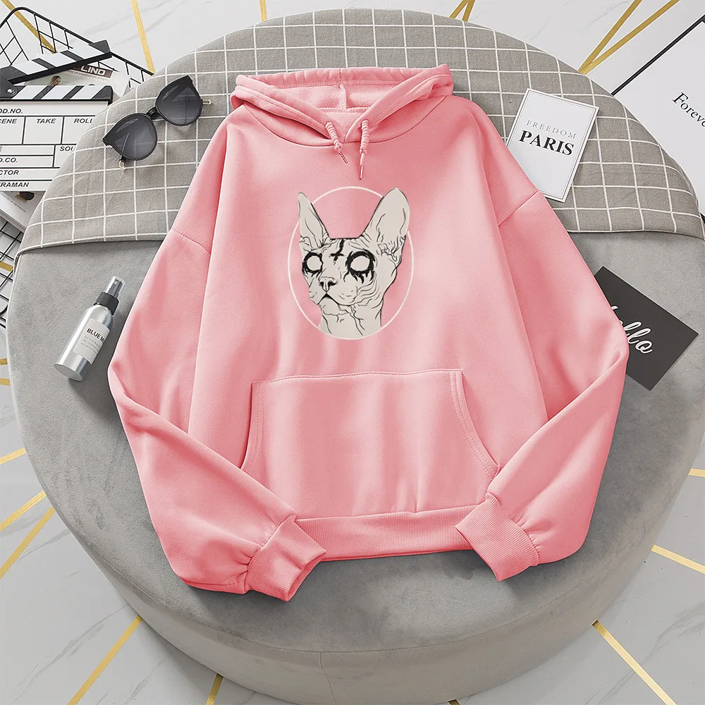 

Sphynx Cat Pink Hoodies Women Printed Gothic Womens Punk Hoodie Winter Aesthetic Hoody Sweatshirt graphic hoodies clothes