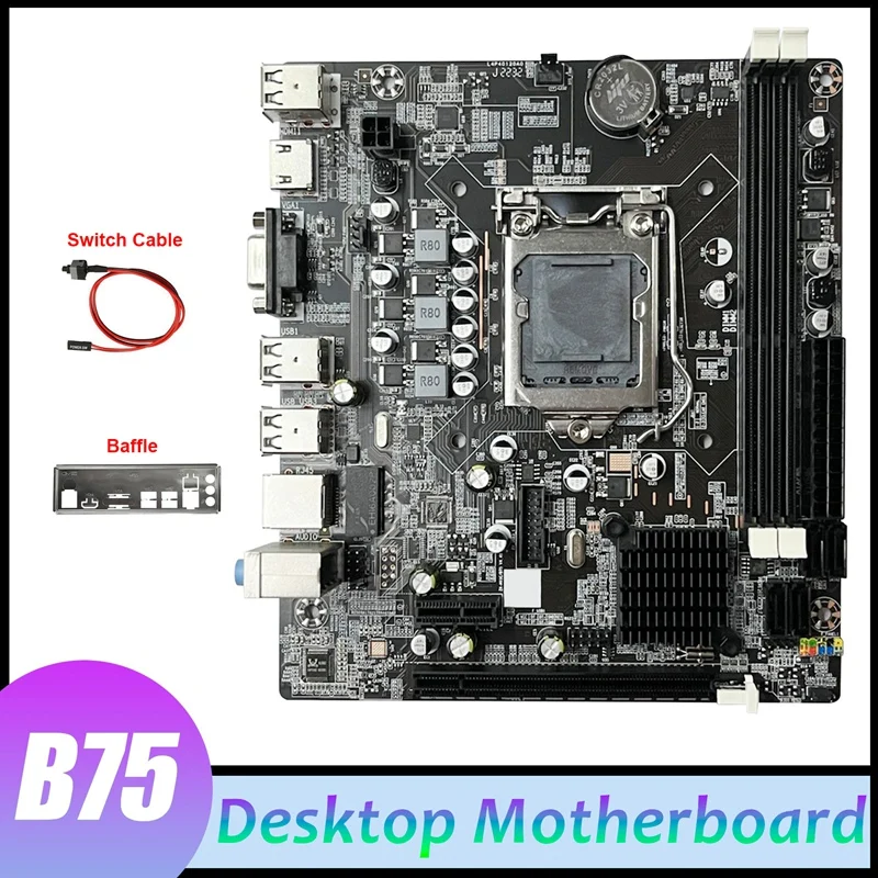 

B75 Motherboard +Baffle+Switch Cable LGA1155 DDR3 Support 2X8G PCI E 16X For I3 I5 I7 Series Pentium Celeron CPU