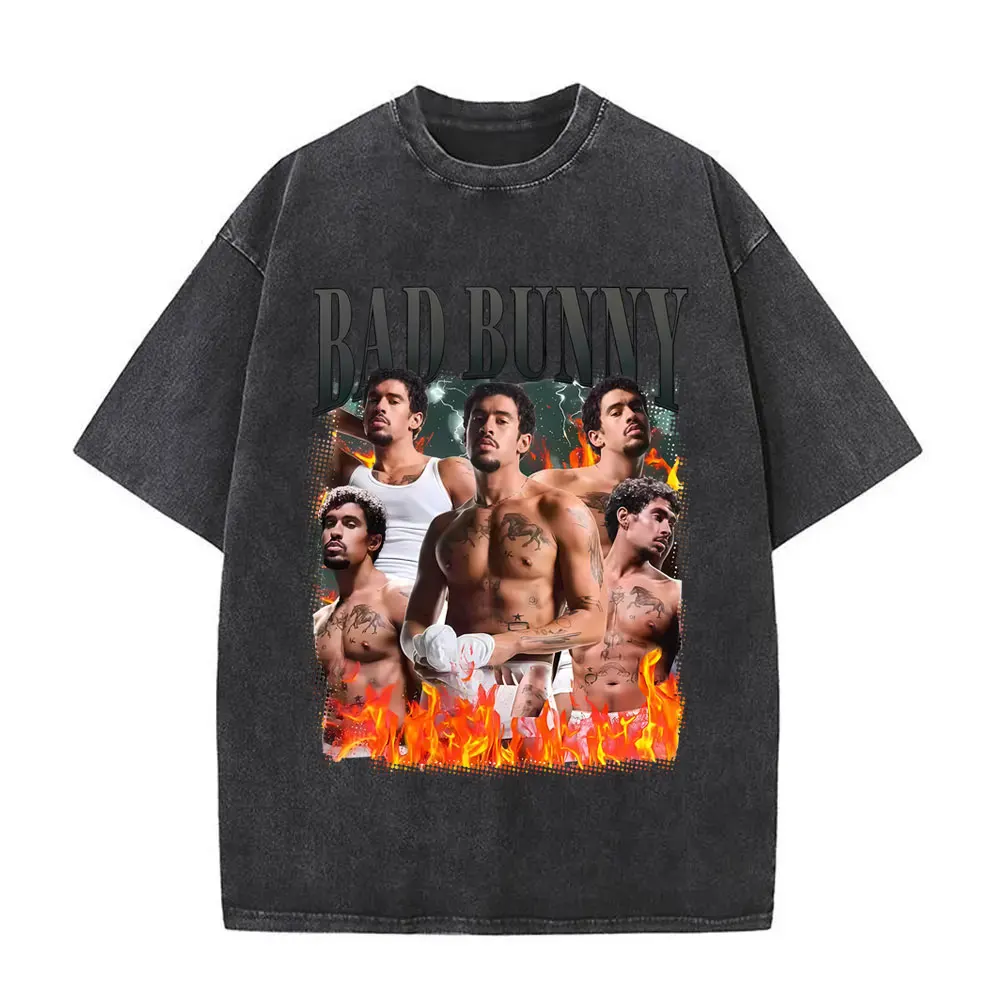 

Rapper Bad Bunny Graphic T-shirt Debi Tirar Mas Fotos DTMF Washed Vintage T Shirt Men Women Hip Hop Fashion Oversized T-shirts