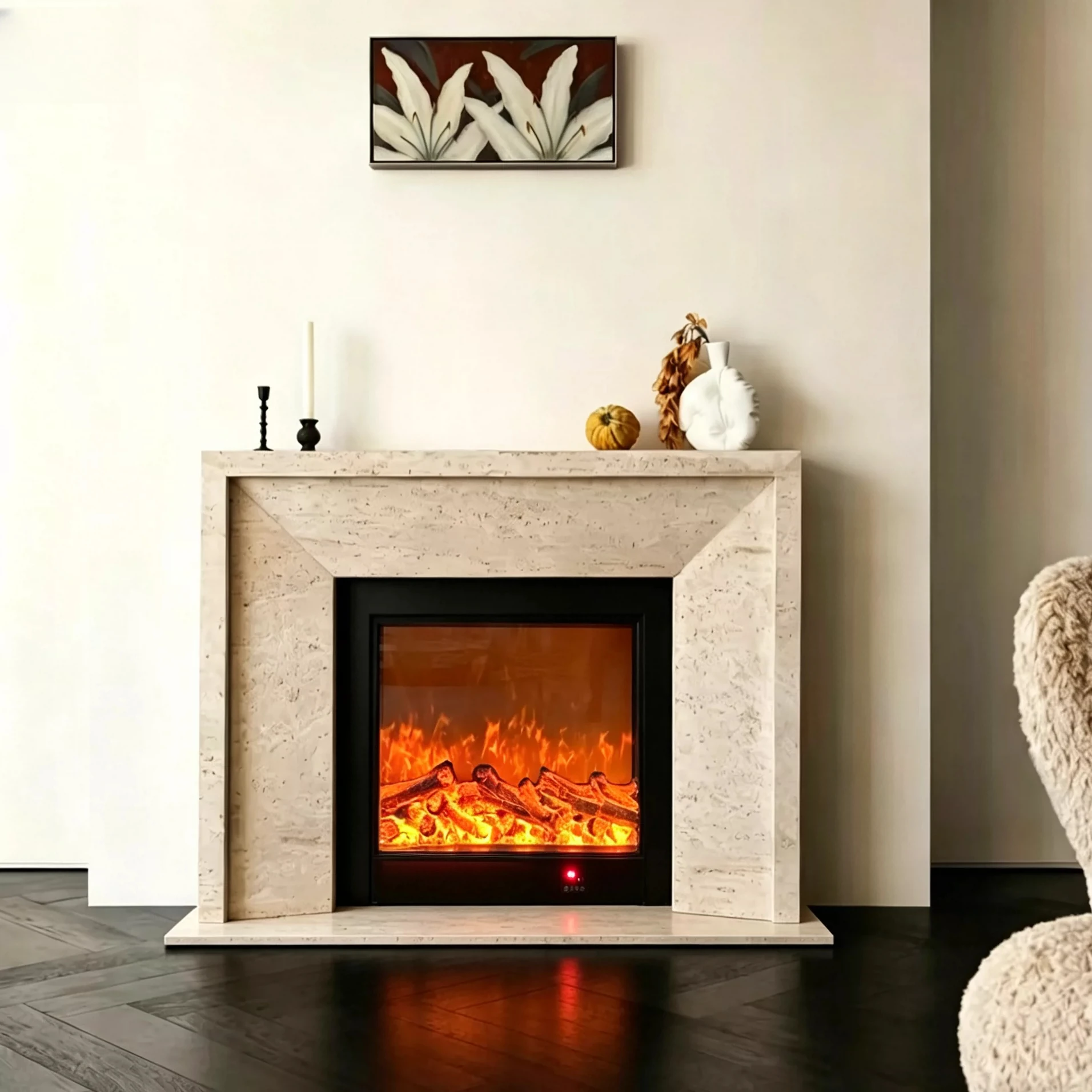 Travertine fireplace imitation natural marble fireplace surprise wind decorative cabinet Italian mantel white beige travertine