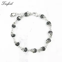 Bracelet Link Chain Skulls Pave with Black Zirconia Pure 925 Sterling Silver Punk Fine Jewelry Rebel Street Gift for Women Men
