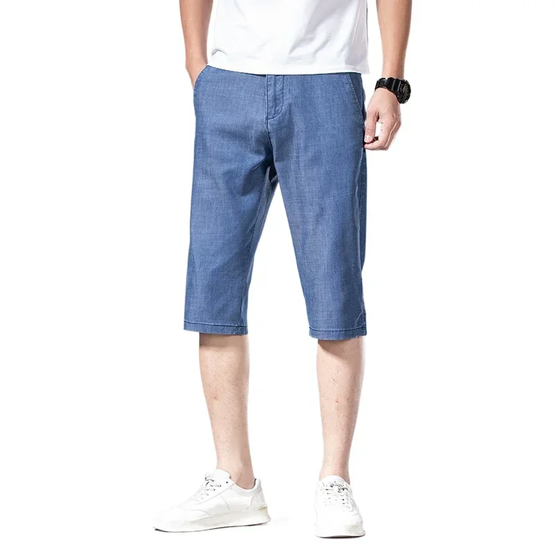 

Летние модные мужские прямые джинсовые шорты, тонкие и свободные эластичные брюки 7Division, удобные мужские повседневные брюки
