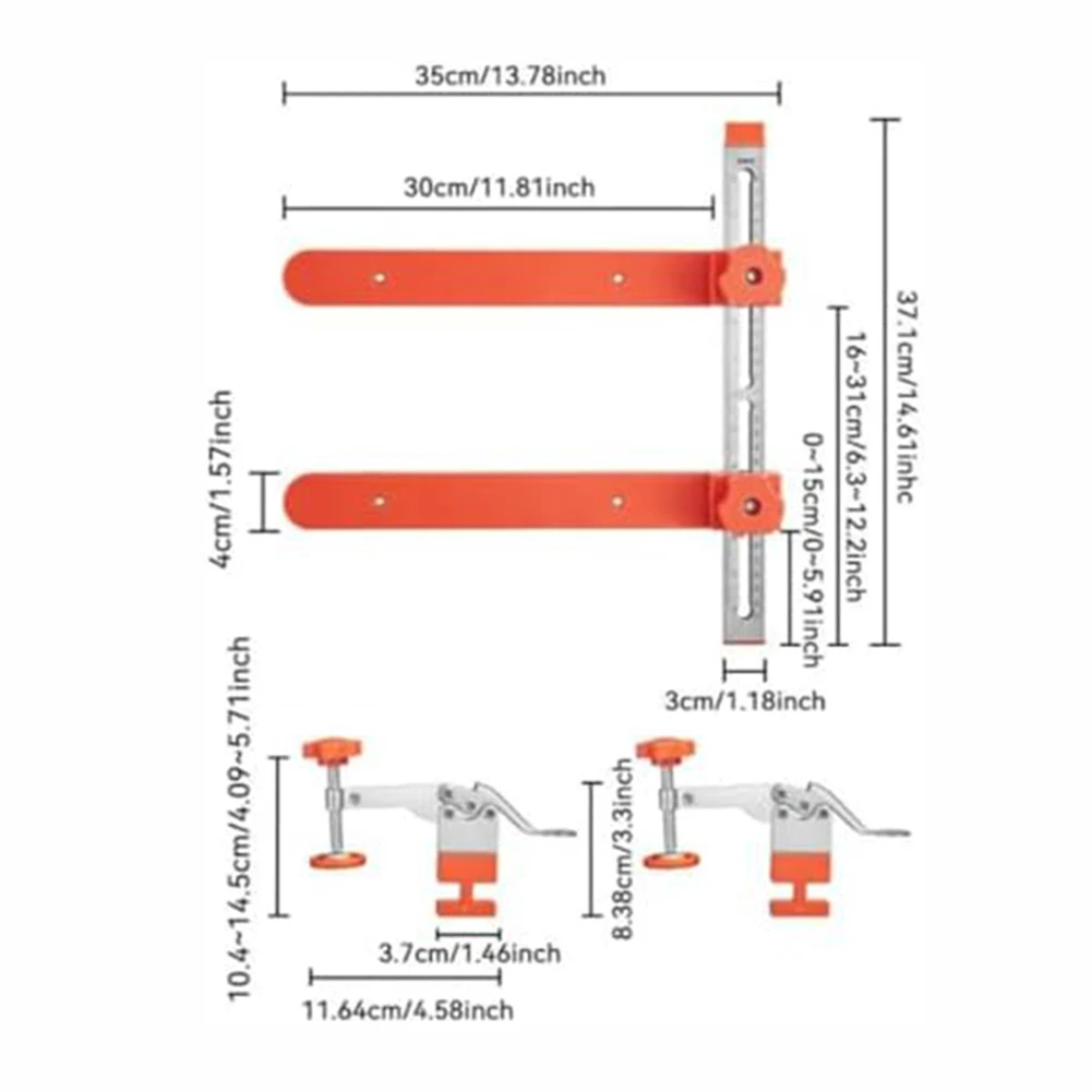 Adjustable Drawer Slide Clamp with Magnetic Arm and Wrench Dual Scale Markings for Damage and Precise Drawer Slide Setup