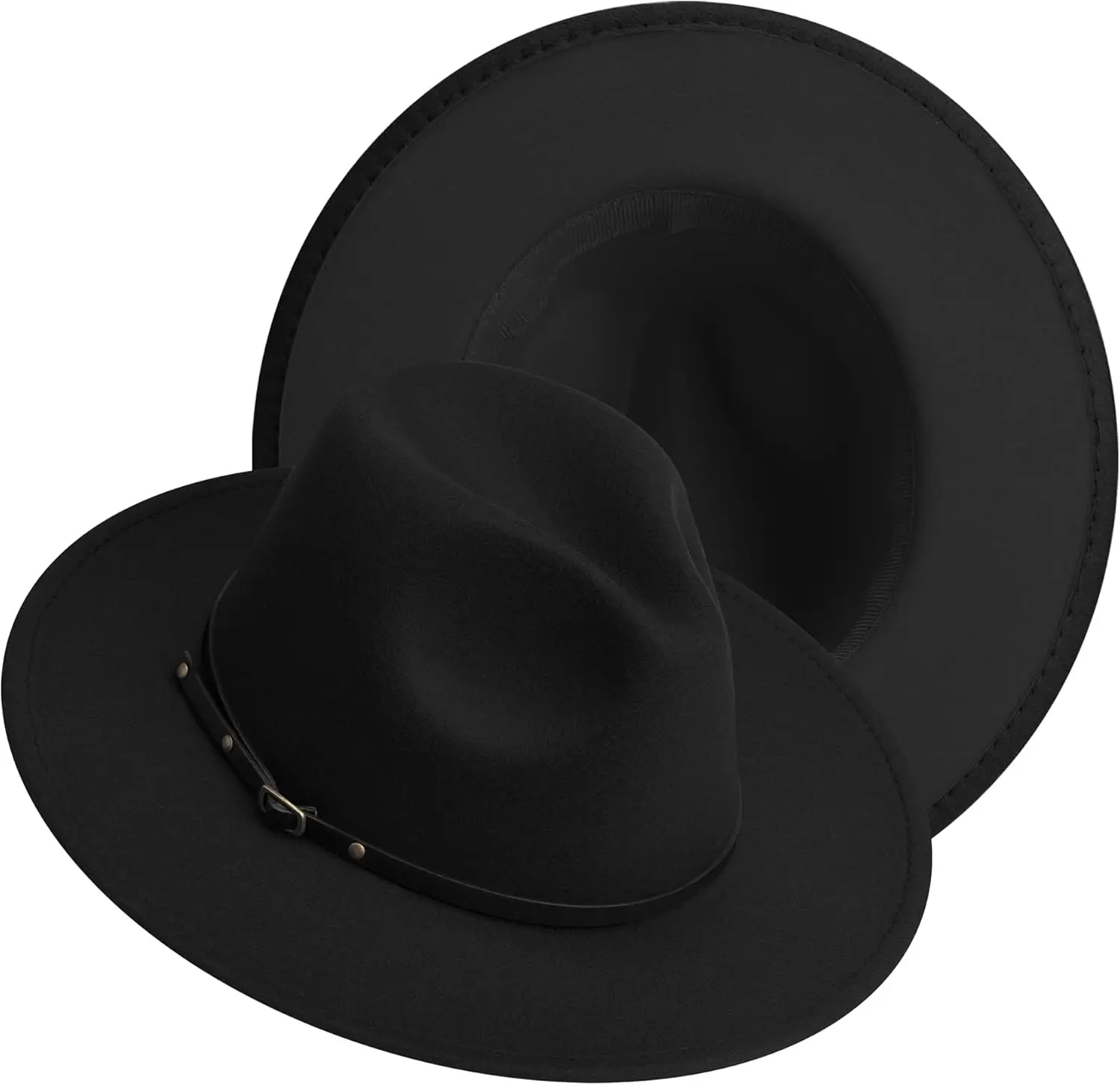 Mistdawn Wide Brim Fedora Hat Classic Felt Panama Two-Tone Dress Hat with Belt Buckle for Women And Men