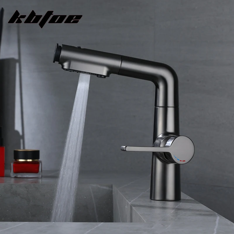 

Pull Out 3 Mode Modern Bathroom Faucet Cold Hot Water Mixer Sink Bathroom Vanity Tap Deck Mounted 360 Rotation Brass Basin Tap