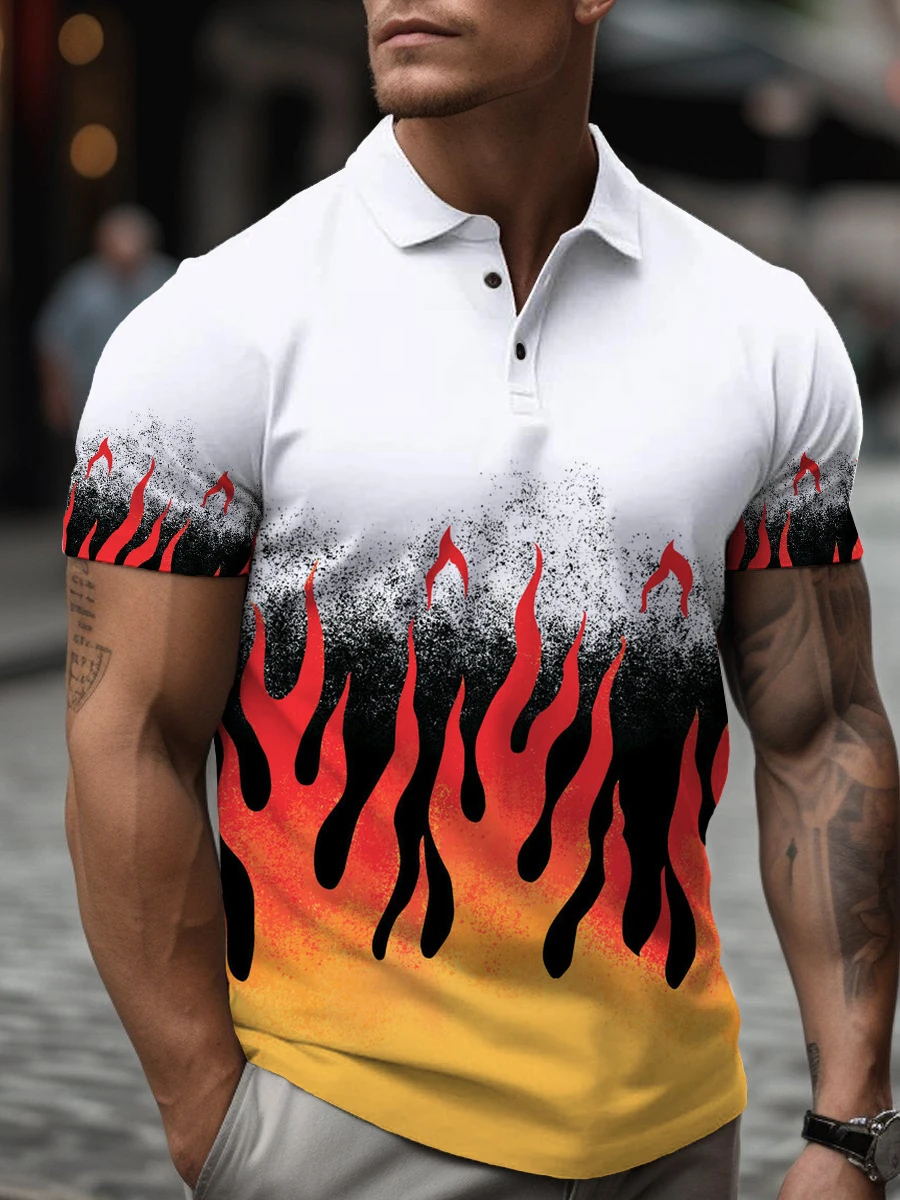 Fashion flame printing men's short sleeve printed T-shirt casual T-shirt personality round neck shirt men Harajuku fashio sleeve