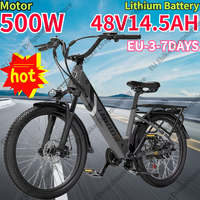 LANKELEISI Electric Bicycle 500W Brushless Motor 48V14.5AH Lithium Battery Aluminum Alloy City E Bike 24 Inch Tire Electric Bike