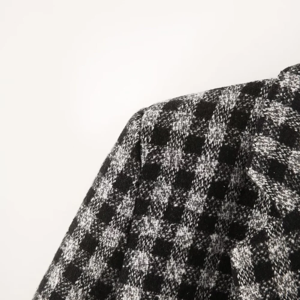 PB&ZA Damen-Oberteil mit locker sitzendem Kragen, Knopftaschen und karierter Herbst- und Wintermode-Anzugjacke