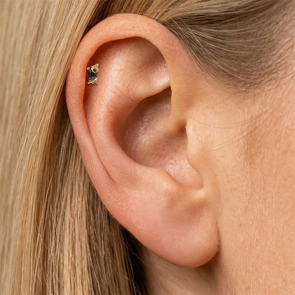 CANNER 1 Stück Sommer Natürlicher Wassergras-Achat Pferdeauge 925 Sterling Silber Flachkopf Piercing Ohrstecker für Damen INS Ohrring – Detail 40